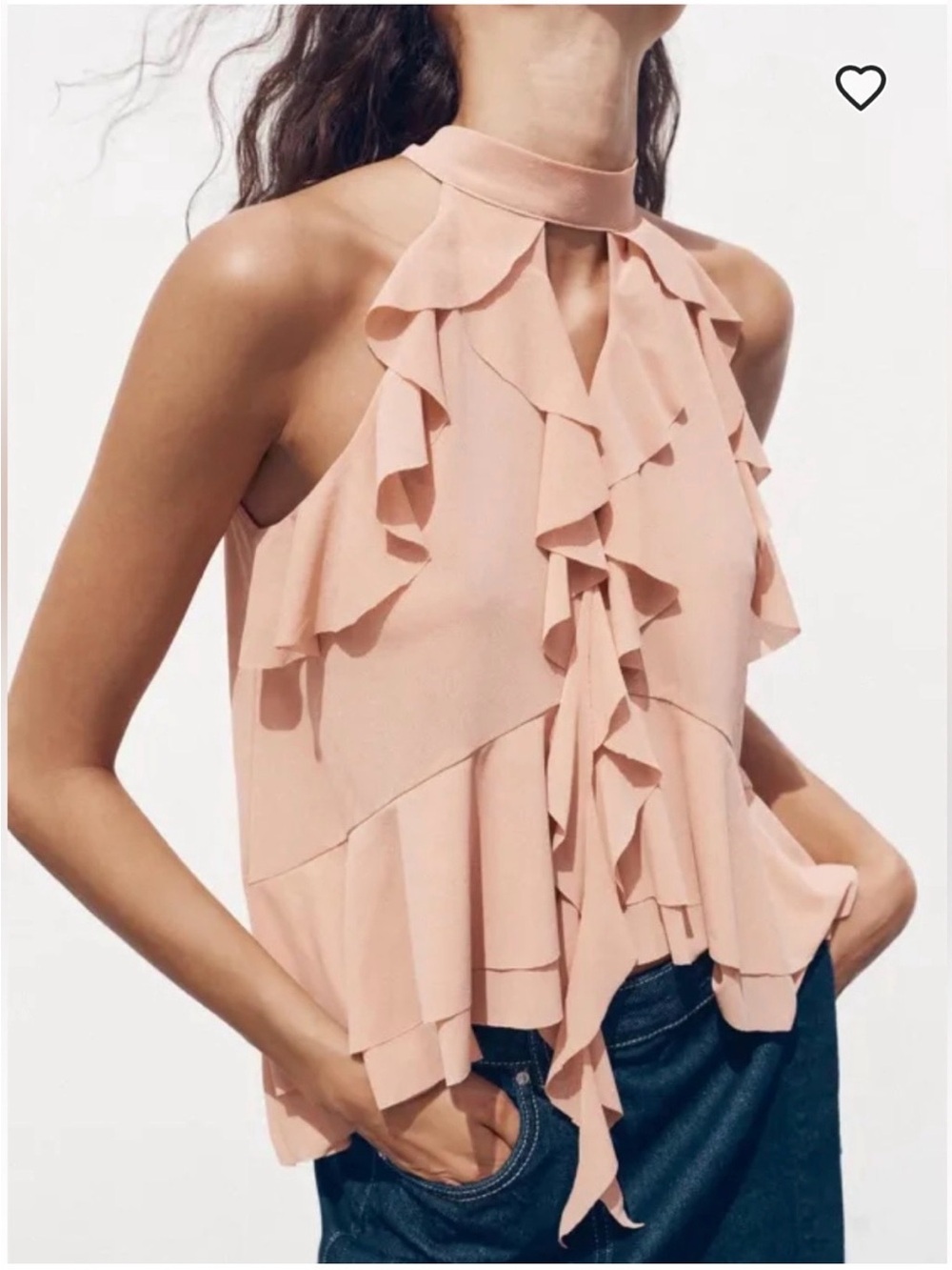 Zara Peach Ruffled Halter Neck Sleeveless Top